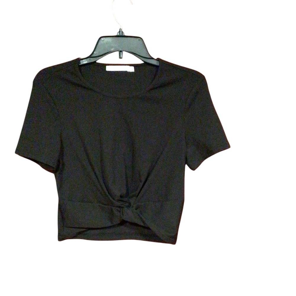 Byegreis black Twisted Front Crop Top Round Neck Short Sleeve Casual size L